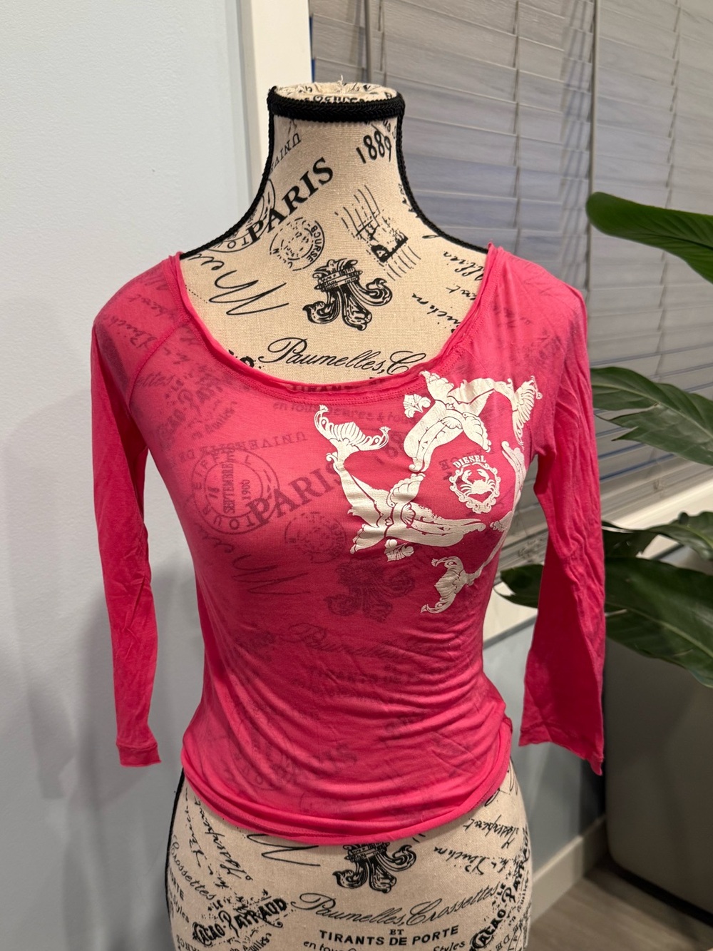Diesel Y2K Pink Long Sleeve Tee with White Graphic